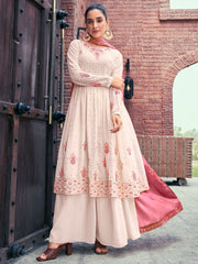 Chikoo Georgette Partywear Palazzo-Suit - Inddus.com