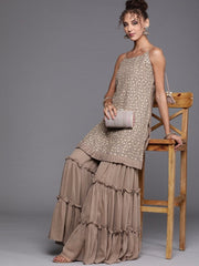 ChikooChikankari Embroidered Kurta with Sharara - Inddus.com