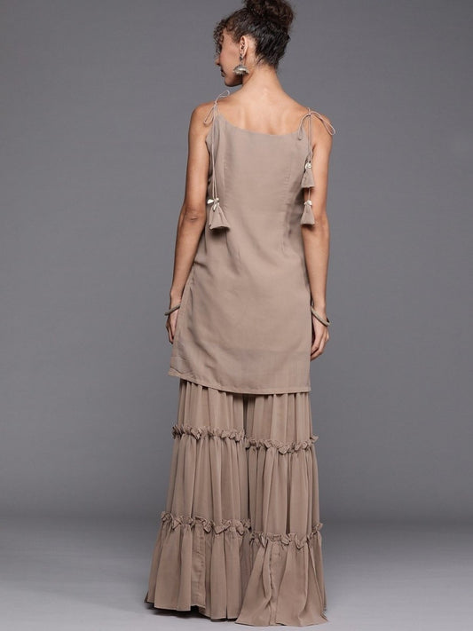 ChikooChikankari Embroidered Kurta with Sharara - Inddus.com