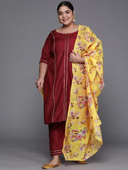 Copy of Women Mustard Yellow Beads and Stones Kurta with Palazzos & With Dupatta - Inddus.com