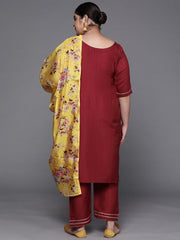 Copy of Women Mustard Yellow Beads and Stones Kurta with Palazzos & With Dupatta - Inddus.com