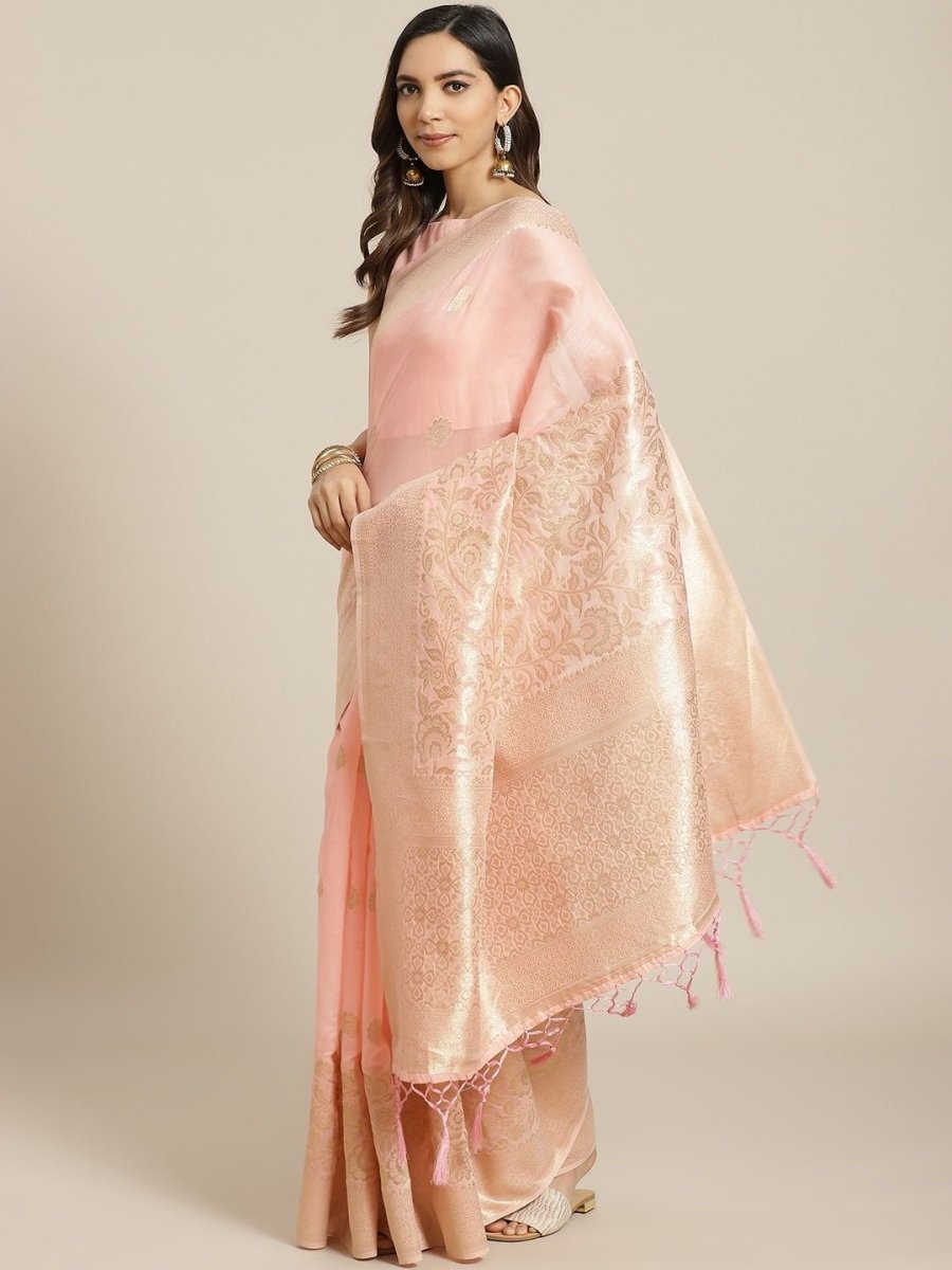 Cotton Blend Pink Traditional Saree - inddus-us