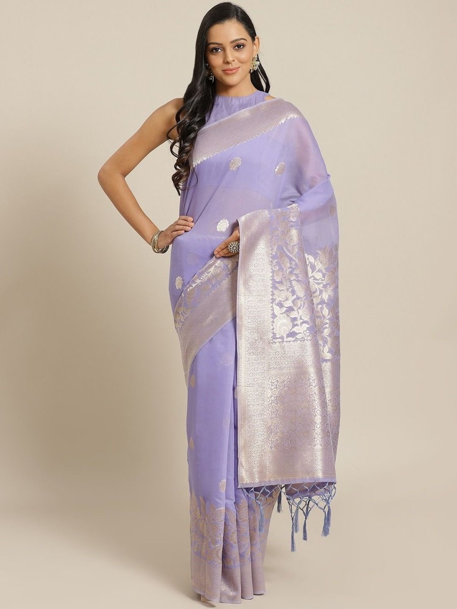Cotton Blend Purple Traditional Saree - inddus-us