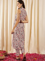 Cream Floral Printed Regular Kurta With Trousers - Inddus.com