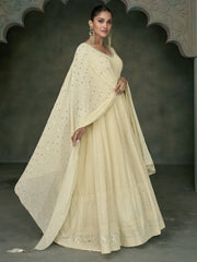 Cream Georgette Partywear Gown - Inddus.com