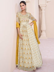 Cream Georgette Wedding Wear Anarkali Suit - Inddus.com