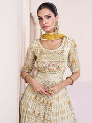 Cream Georgette Wedding Wear Anarkali Suit - Inddus.com