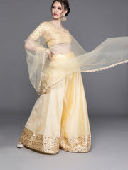 Cream Silk Blend Embroidered Lehenga Choli - inddus-us