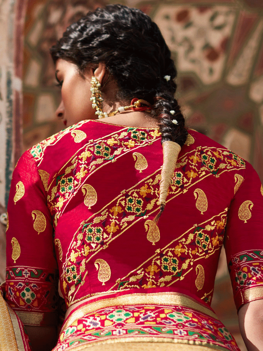 Cream Silk Embellished Saree - Inddus.com