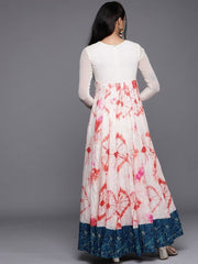Cream Tye and Dye Embroidered Maxi Dress - inddus-us