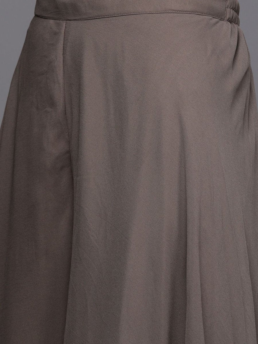 Dark Taupe Embroidered Kurta with Sharara - inddus-us