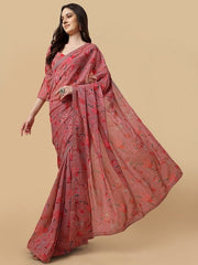 Digital Floral Printed Saree With Blouse Piece - Inddus.com