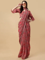 Digital Floral Printed Saree With Blouse Piece - Inddus.com
