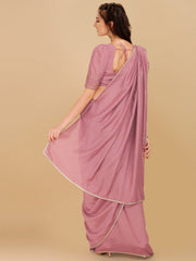 Dirty Pink Embroidered Silk Blend Saree & Embellished Belt - Inddus.com