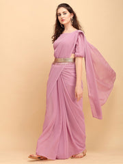 Dirty Pink Georgette Saree with Sequinned Belt - inddus-us