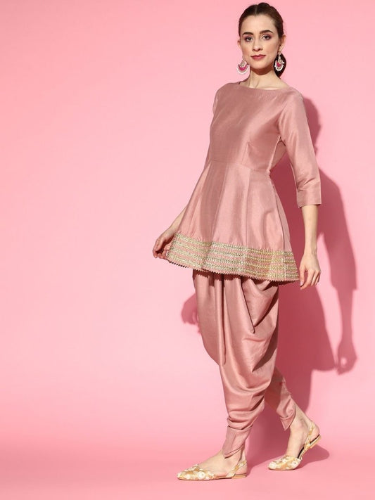 Dirty Pink Kurta with Dhoti Pants and Dupatta - Inddus.com