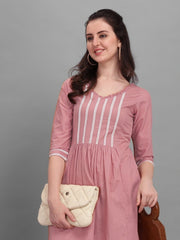 Dirty Pink Laced Kurta - Inddus.com
