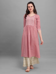 Dirty Pink Laced Kurta - Inddus.com