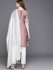 Dirty Pink Laced Kurta with Pants and Dupatta - Inddus.com