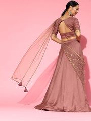 Dirty Pink Stitched Lehenga Embroidered Saree with Blouse Piece - inddus-us