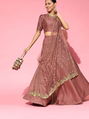 Dirty Pink Stitched Lehenga Embroidered Saree with Blouse Piece - inddus-us