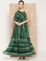 Drape Ombre Printed Maxi Gown with Inner - Inddus.com