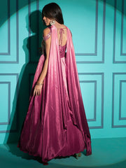 Dusty Pink Chinon Partywear Gown - Inddus.com