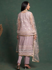 Dusty Pink Embroidered Festive-Wear Straight-Cut-Suit - Inddus.com