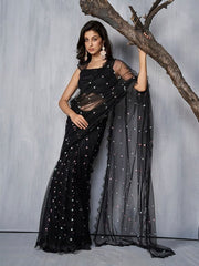 Embellished Embroidered Net Saree - Inddus.com