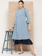 Embroidered A-Line Cotton Midi Dress with Inner - Inddus.com