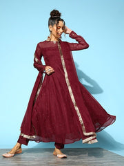 Embroidered Beads & Stones Kurta With Trousers & With Dupatta - Inddus.com