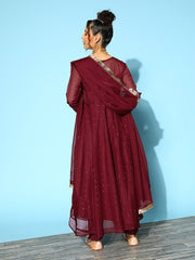 Embroidered Beads & Stones Kurta With Trousers & With Dupatta - Inddus.com