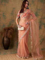 Embroidered Bordered Net Sarees