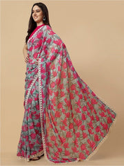 Embroidered Floral Saree - Inddus.com