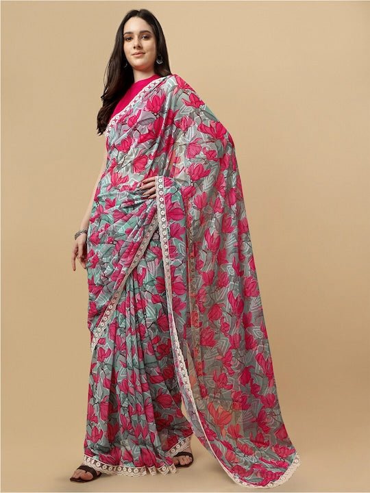 Embroidered Floral Saree - Inddus.com