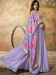Embroidered Georgette Maxi Gown Ethnic Dress With Floral Printed Dupatta - Inddus.com
