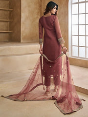 Embroidered Kurta with Trousers & Dupatta - Inddus.com