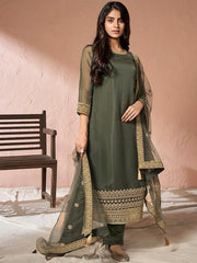 Embroidered Kurta with Trousers & Dupatta - Inddus.com