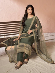 Embroidered Kurta with Trousers & Dupatta - Inddus.com