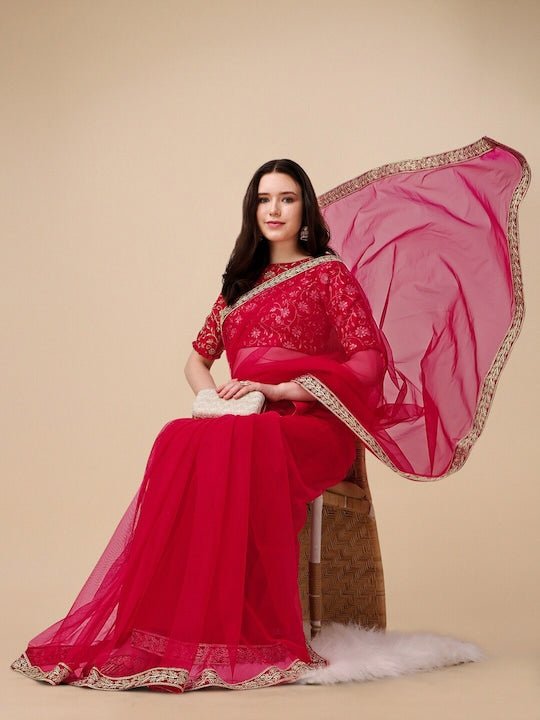 Embroidered Net Saree - Inddus.com