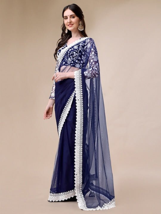 Embroidered Net Saree - Inddus.com