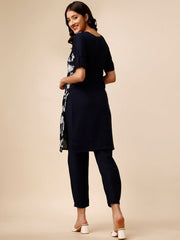 Embroidered Roll-Up Sleeves Thread Work Regular Kurta & Trousers - Inddus.com