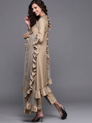 Embroidered Round Neck Kurta with Trousers & Dupatta - Inddus.com