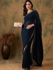 Embroidered Sequinned Bordered Saree