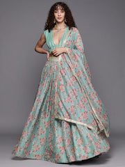 Embroidered Sequinned Unstitched Lehenga & Blouse With Dupatta - Inddus.com