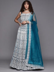 Embroidered Thread Work Unstitched Lehenga & Blouse With Dupatta - Inddus.com