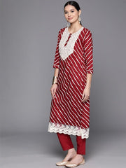 Embroidered Yoke Design Lace Up Kurta With Trouser - Inddus.com