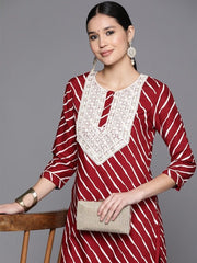Embroidered Yoke Design Lace Up Kurta With Trouser - Inddus.com