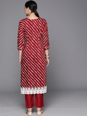 Embroidered Yoke Design Lace Up Kurta With Trouser - Inddus.com