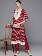 Embroidered Yoke Design Lace Up Kurta With Trouser - Inddus.com